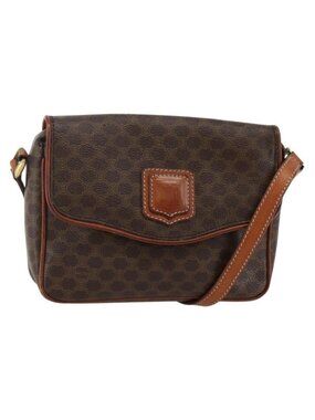 Authentic CELINE Macadam Canvas Shoulder Bag PVC Leather Brown Gold